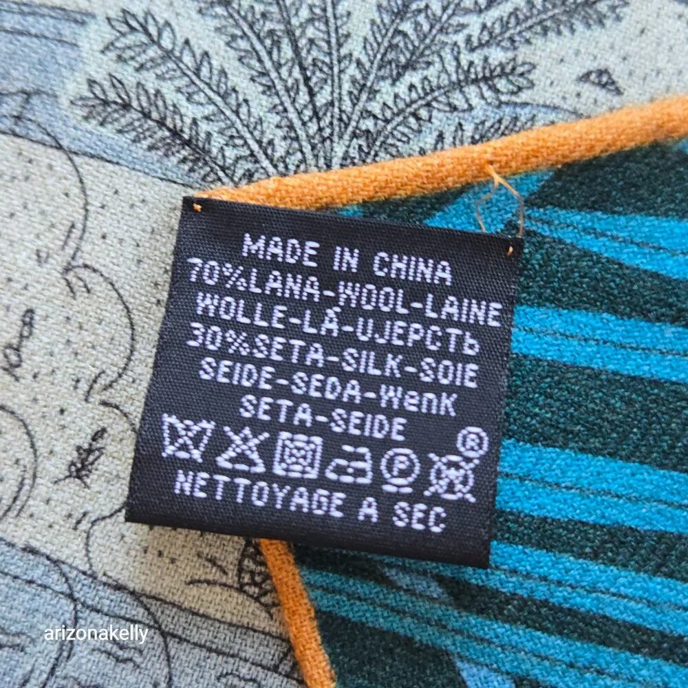 Wool/Silk Scarf With Hand-Rolled Edges Animal Nature Print